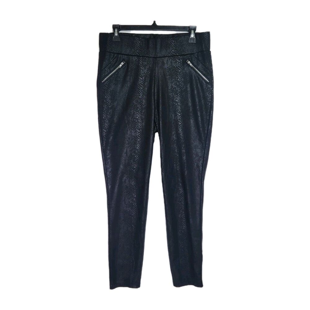 June & Hudson Black Snakeskin Print Skinny Legging Pants Zipper Pockets Plus 1X